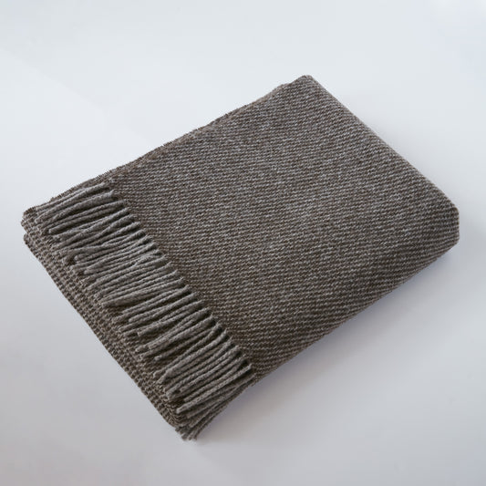 MARCEAU, Wool Throw, Brown with Gray Small Diagonal Stripes